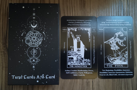 Black Tarot Cards with meanings on them