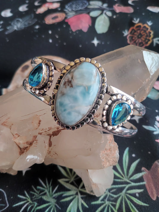 Larimar Crystal & blue topaz #B37 Bangle Bracelet